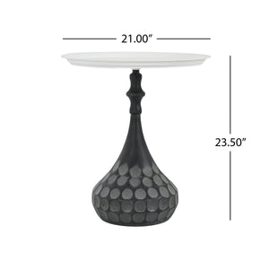 Accent Metal Coffee Table, Pedestal Table for Living Room, Hand-hammered Texture, White+Black