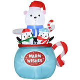 Outsunny 5ft Christmas Inflatables Outdoor Decorations Blessed Polar Bear and Penguins in the Cup