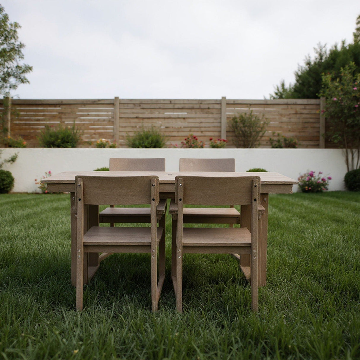 5 Piece Outdoor Dining Set with Umbrella Hole and 4 Armrest Chairs