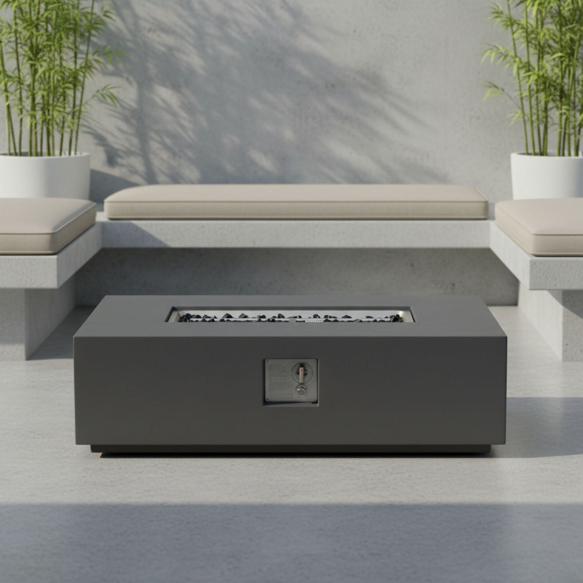 Volon - Rectangular Fire Pit Table, Propane Powered, 50,000 BTU - Light Gray