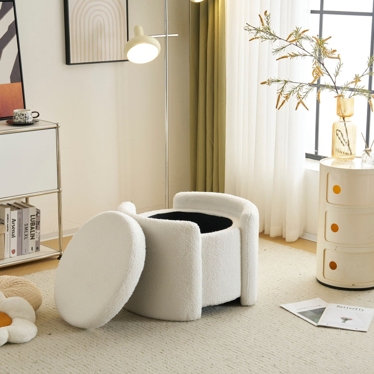 Cozy Boucle Storage Ottoman, Stylish Comfort With Hidden Storage