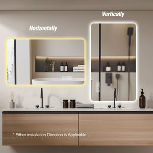 Wall Mounted LED Lighting Mirror With 3 Color Lighting, Dimming, Waterproof, Anti Fog, Touch Switch - Silver