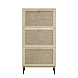 Modern Rattan 3 Door Shoe Rack Cabinet For Entryway