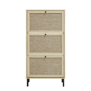 Modern Rattan 3 Door Shoe Rack Cabinet For Entryway