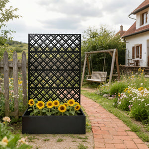 Rhombus Black Metal Planter Raised Garden Bed with Trellis