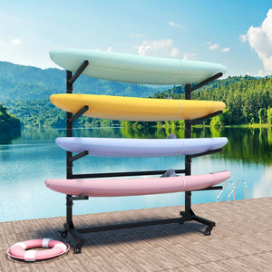Freestanding Kayak Storage Rack With Lockable Wheels For Kayak, Canoe, Sup & Surfboard