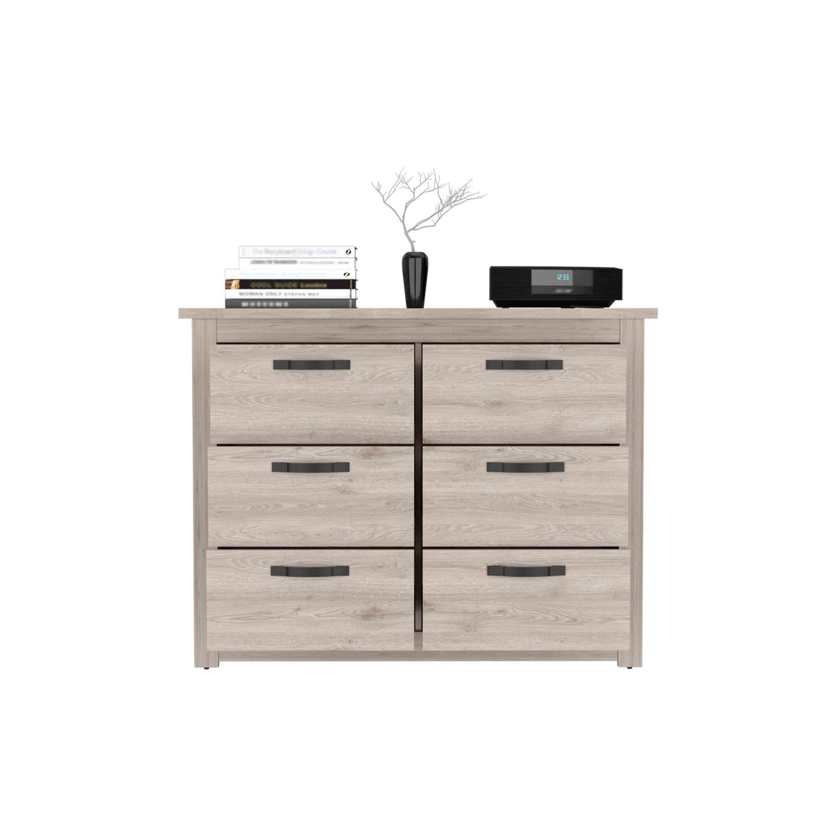Modern 6-Drawer Dresser with Metal Hardware – Gray Finish