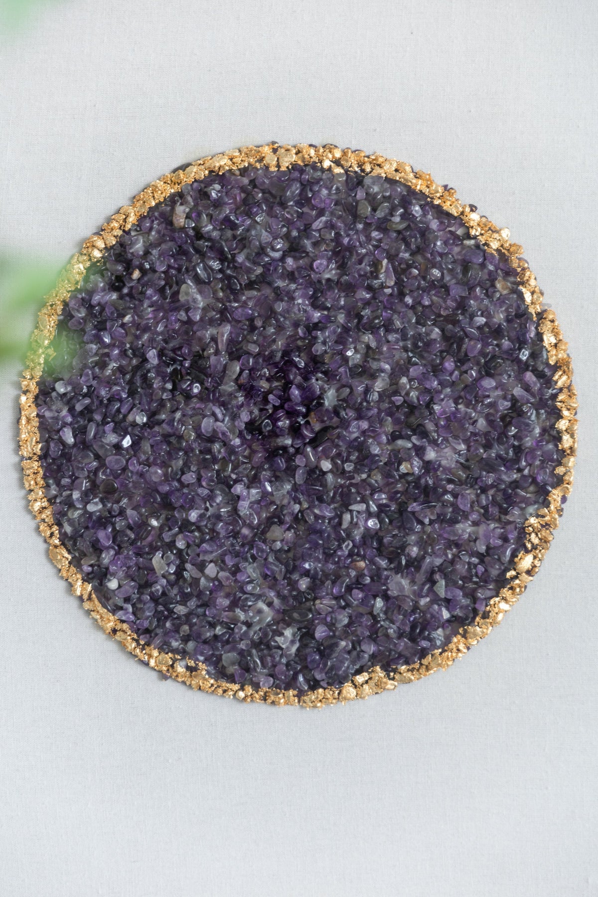 Elegant Shadow Box Duo Wall Art with Purple Amethyst Crystals - Neutral/Gold