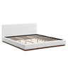 Elegant Boucle Upholstered Bed With Wood Grain Textured Solid Wood Base Frame