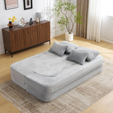 Queen Size Modern Light Grey Floor Sofa with 4 Pillows
