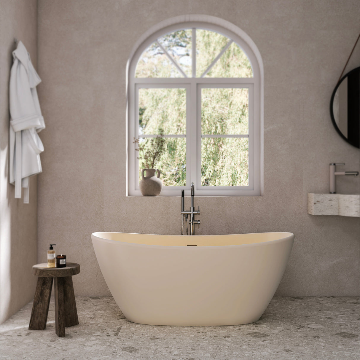 61 Inch Freestanding Solid Surface Soaking Bathtub