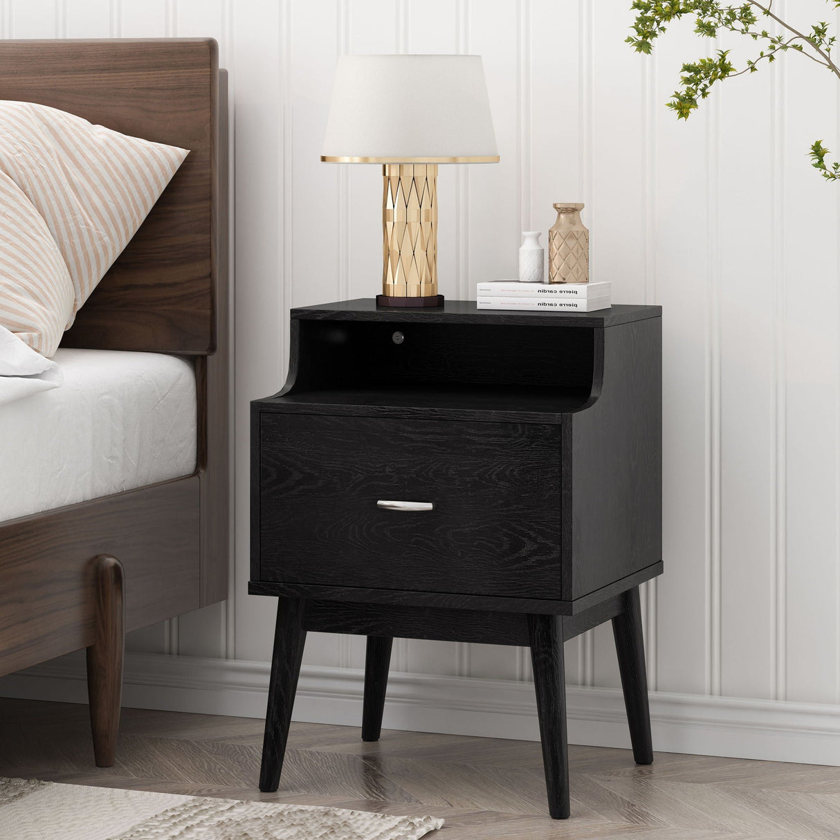 Starla Wooden Nightstand - Black