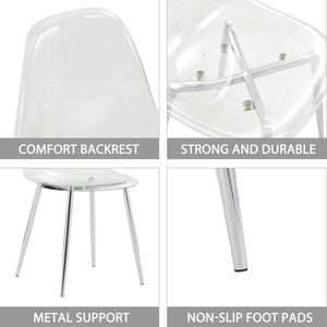 Modern Minimalist Transparent Dining Chair Set with Ergonomic PET Seat - Clear/Silver