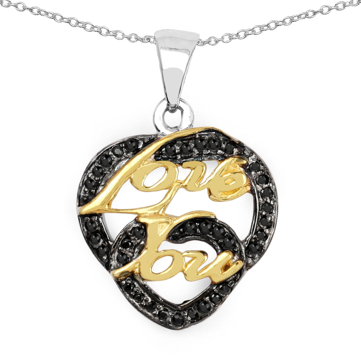 Two Tone Plated 0.18 Carat Genuine Black Spinel .925 Sterling Silver Pendant