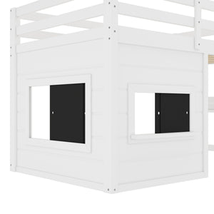 Twin Size Loft Bed With Sliding Chalkboard & Bookshelf