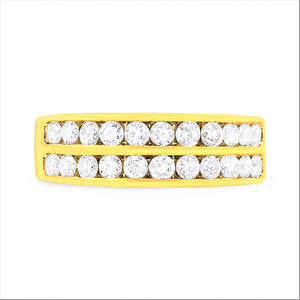 10K Yellow Gold Two-Row Diamond Band Ring (1 Cttw, J-K Color, I1-I2 Clarity) - Size 6