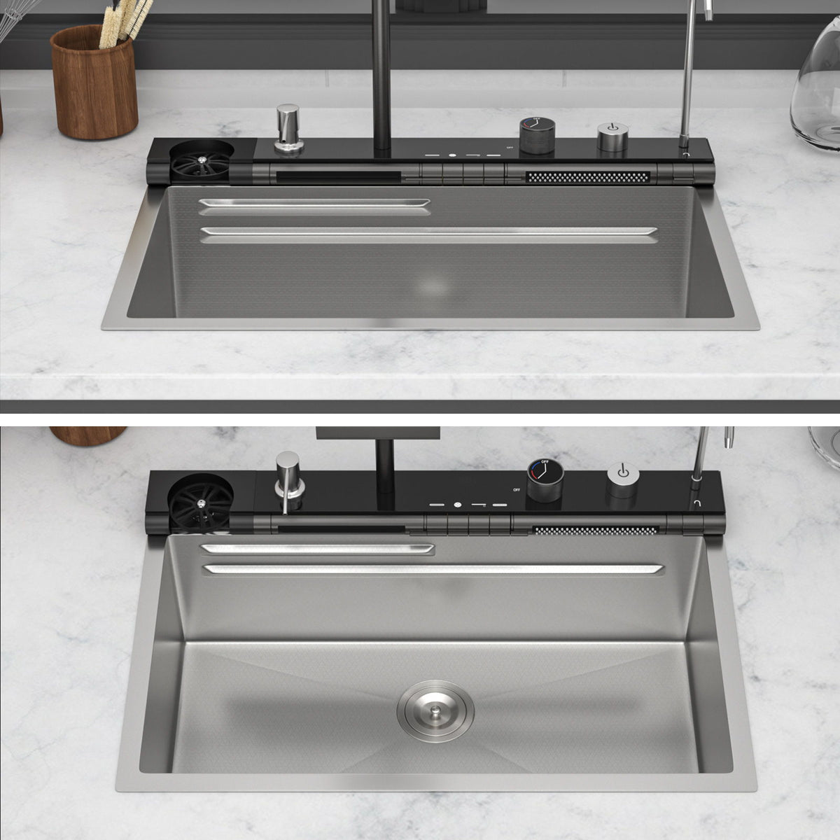30" Single Bowl Kitchen Sink With Smart LED Faucet