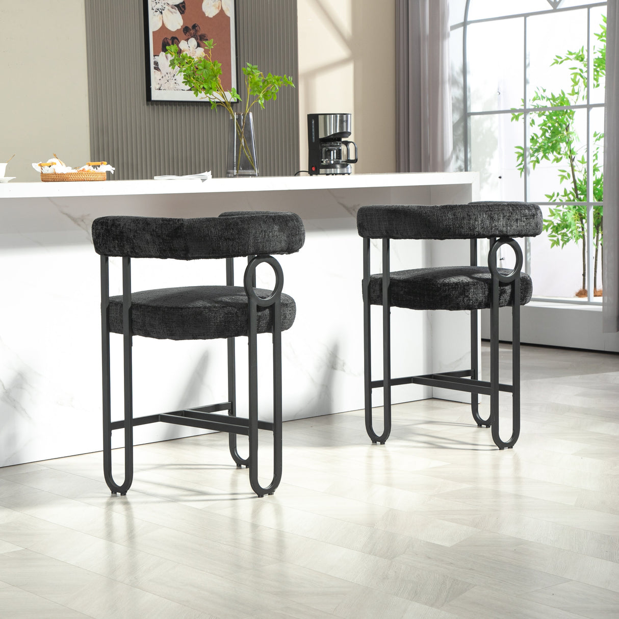 Household bar stools set of 2, modern upholstered with back