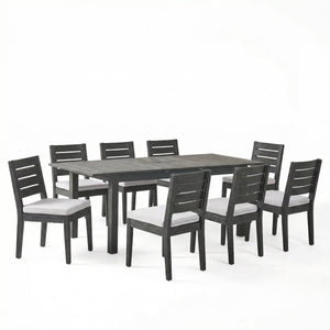 9-Piece Outdoor Dining Set with Extendable Acacia Wood Table and Cushioned Chairs