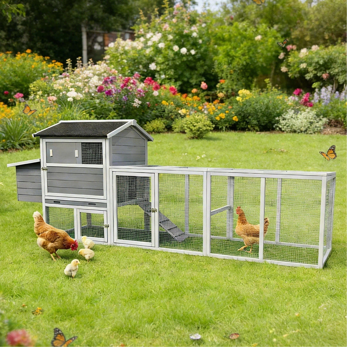 Chicken Coop With Run and Nesting Box - Multiple Sizes & Colors
