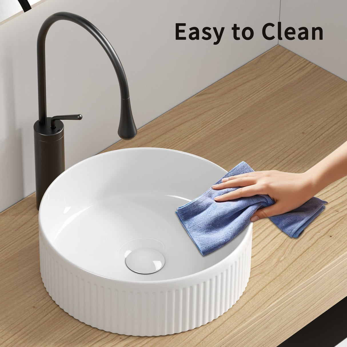 Small Bathroom Sink - 14 Inch Round Above Counter Porcelain Ceramic