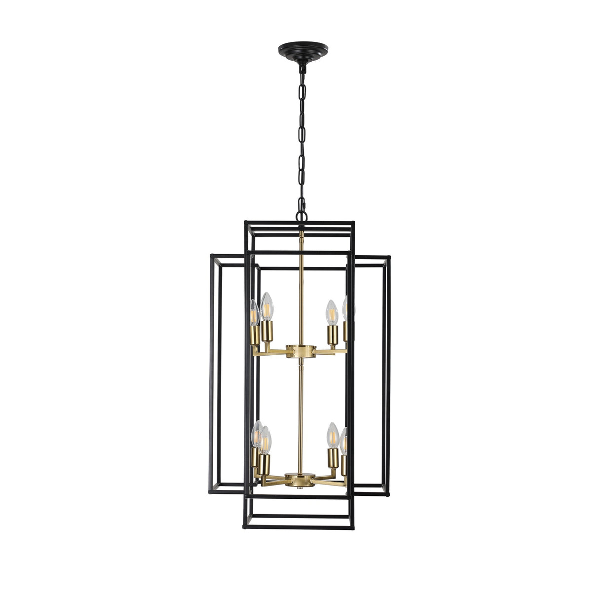 18' Modern 8-Light Black Gold Geometric Pendant Chandelier