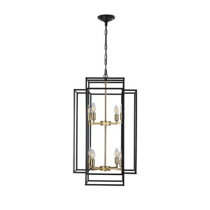 18' Modern 8-Light Black Gold Geometric Pendant Chandelier
