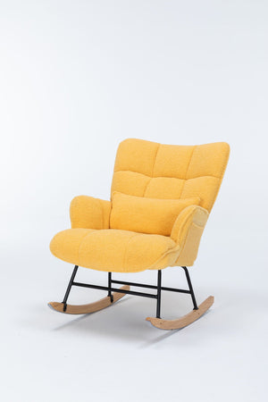 Rocking Chair Nursery, Teddy Upholstered Glider Rocker With High Backrest, Reading Chair Modern Rocking Accent Chairs Glider Recliner For Living Room - Yellow