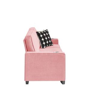 Modern Snowfleece Fabric 3 Seater Sofa with Cup Holder – Pink