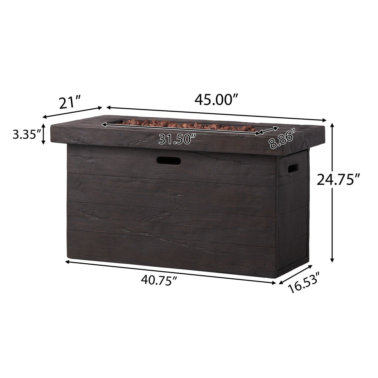 Custer - Rectangular Fire Pit 50,000 BTU Magnesium Oxide - Brown