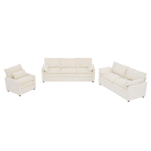 Modern Sofa Set With Double Layer Cushion And Side Storage Pockets