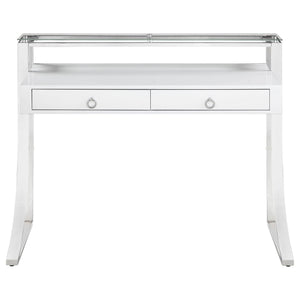 Serrano - 2 Drawer Writing Desk With Polished And Tempered Glass Hutch - Glossy White