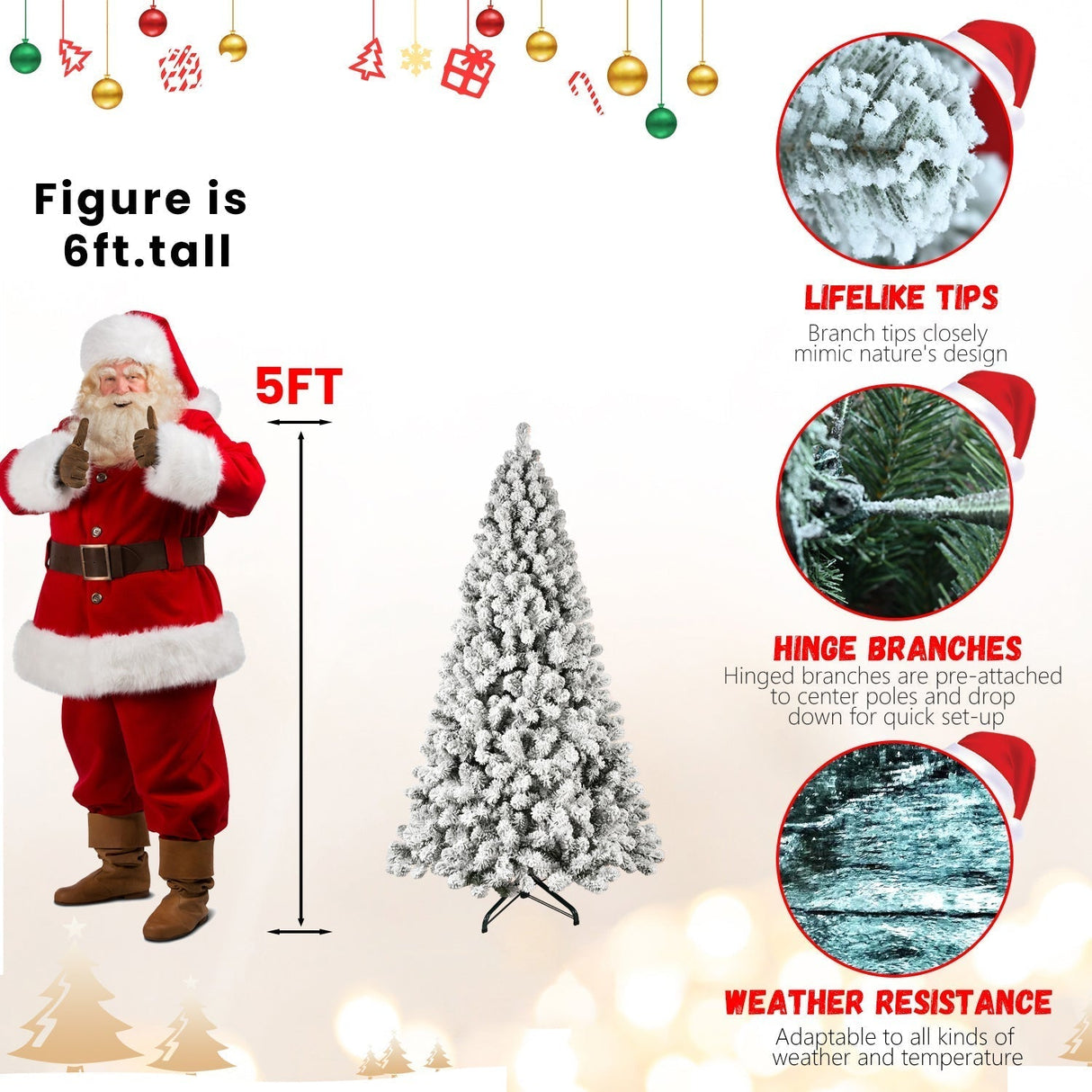 9-Foot Pre-Lit Snow-Flocked Christmas Tree