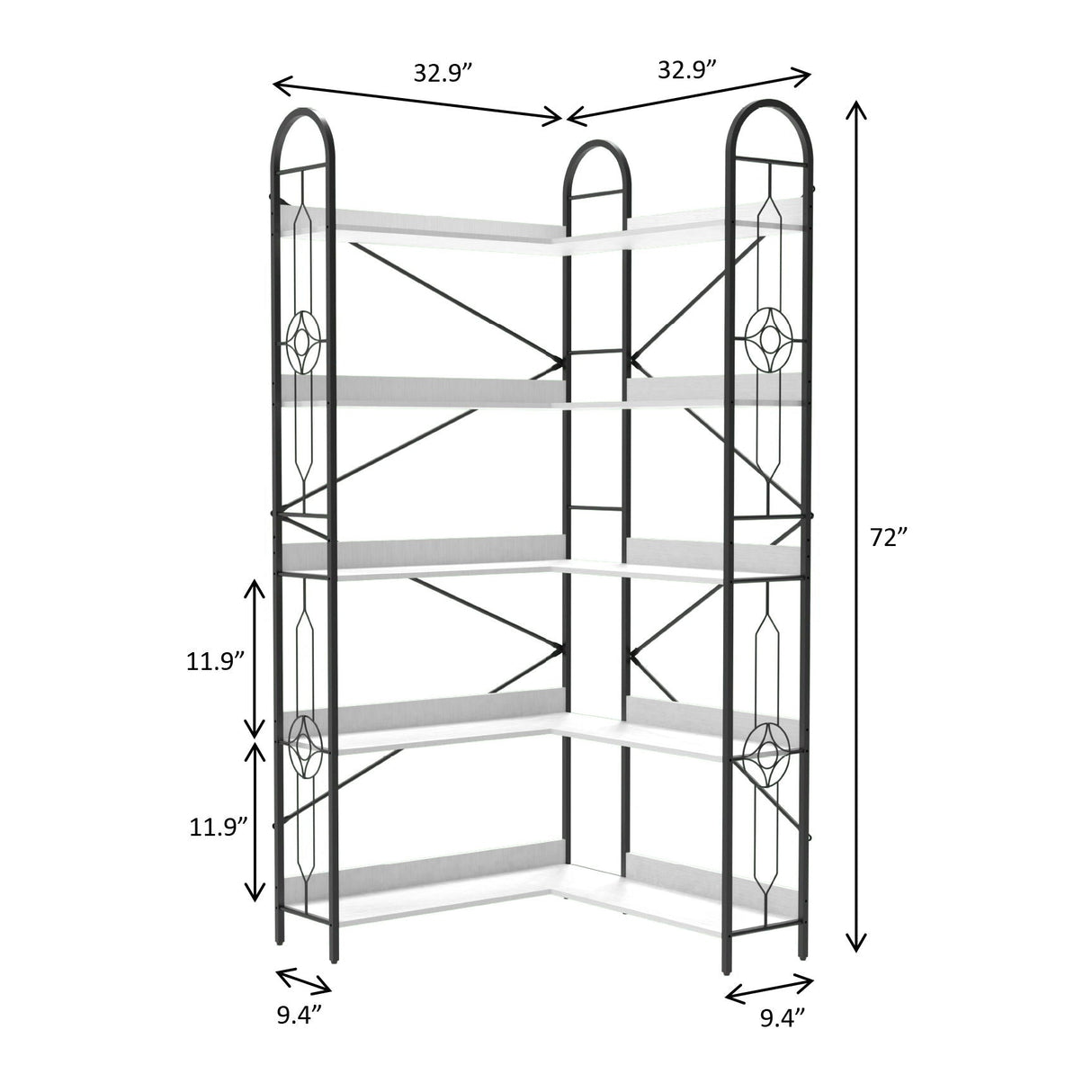 Industrial Style Corner Bookshelf With Thickened Iron Frame