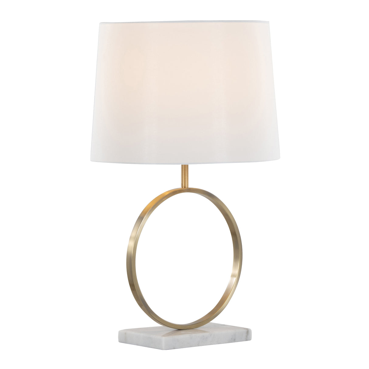 Moon Contemporary Table Lamp in White Marble, Gold Metal and White Shade