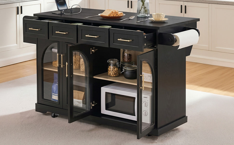 K&K 65" Kitchen Island with Storage & Drop Leaf