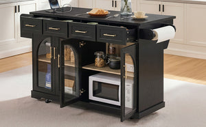 K&K 65" Kitchen Island with Storage & Drop Leaf