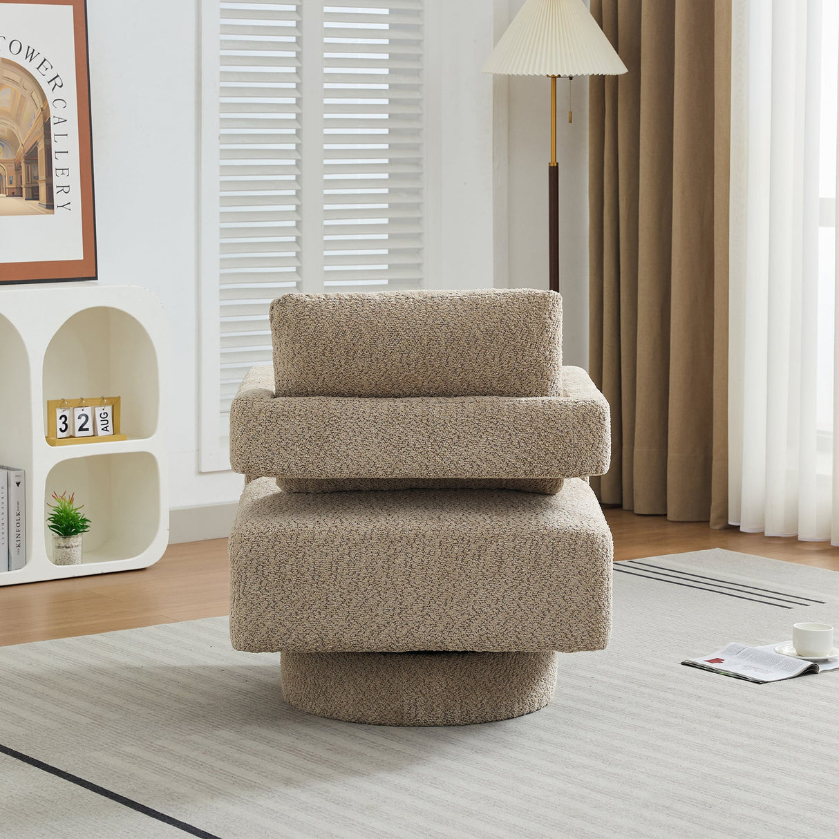 Stonewell Square Swivel Accent Chair with Open Back