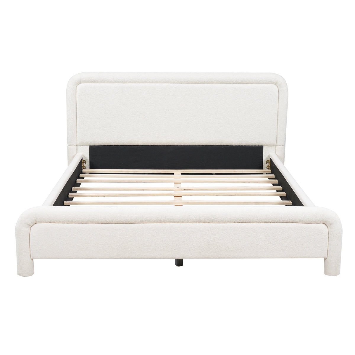 Queen Size Upholstered Platform Bed Frame with Curved Headboard