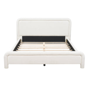 Queen Size Upholstered Platform Bed Frame with Curved Headboard