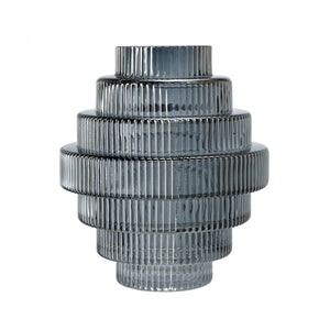 D5.9x6.7' Multi-Tiered Geometric Vase with Smoked Blue Finish, Set of 2