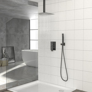 Dual Shower Head 10" Ceiling Mount Square Shower System With Rough In Valve - Matte Black