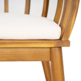 Klismos Dining Armchair Set of 2 with Solid Wood Construction and Curved Backrest in Teak and Beige