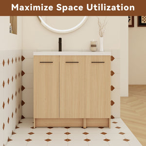 Wall Mounted Floating Bathroom Vanity With Sink, 3 Door Modular Cabinet