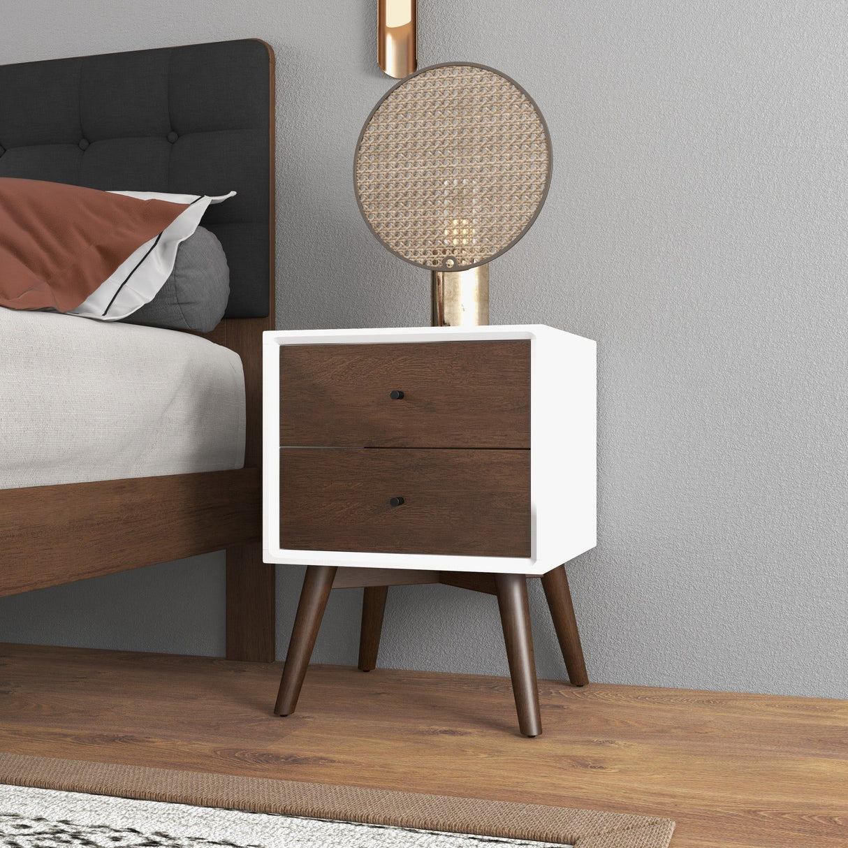 Caroline - Mid-Century Modern Style Night Stand 2 Drawer