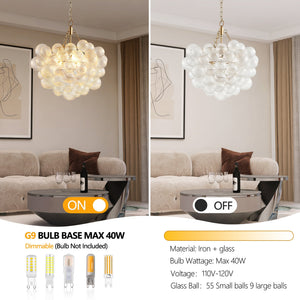 20-Inch Gold Pendant Light Chandelier with Threaded Clear Glass Globe Shade