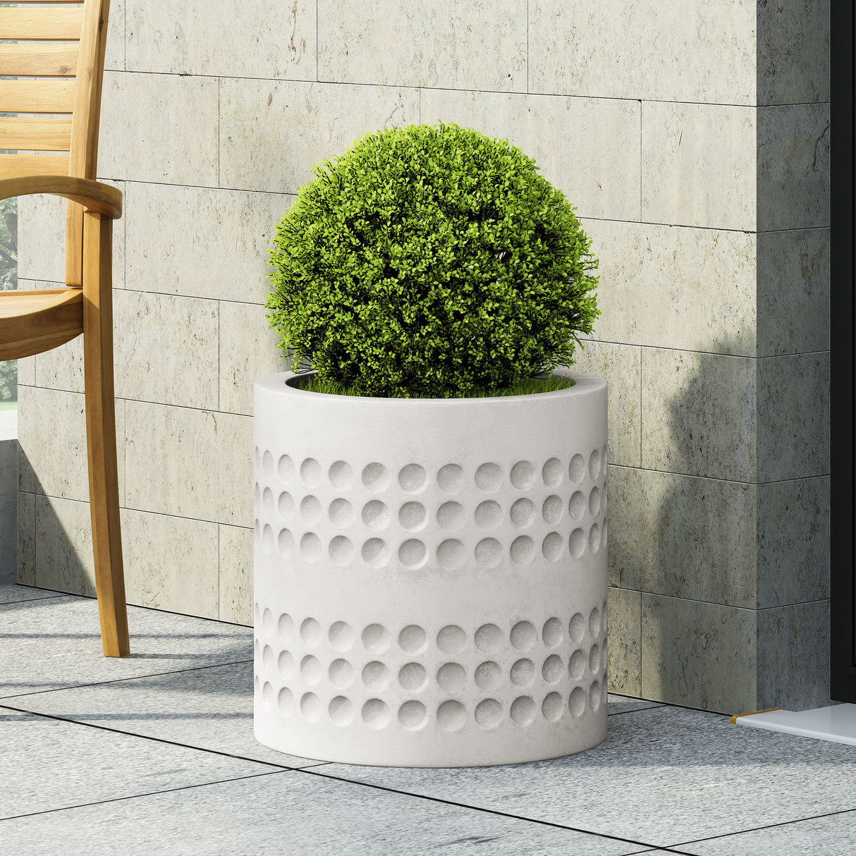 Antique white round planter