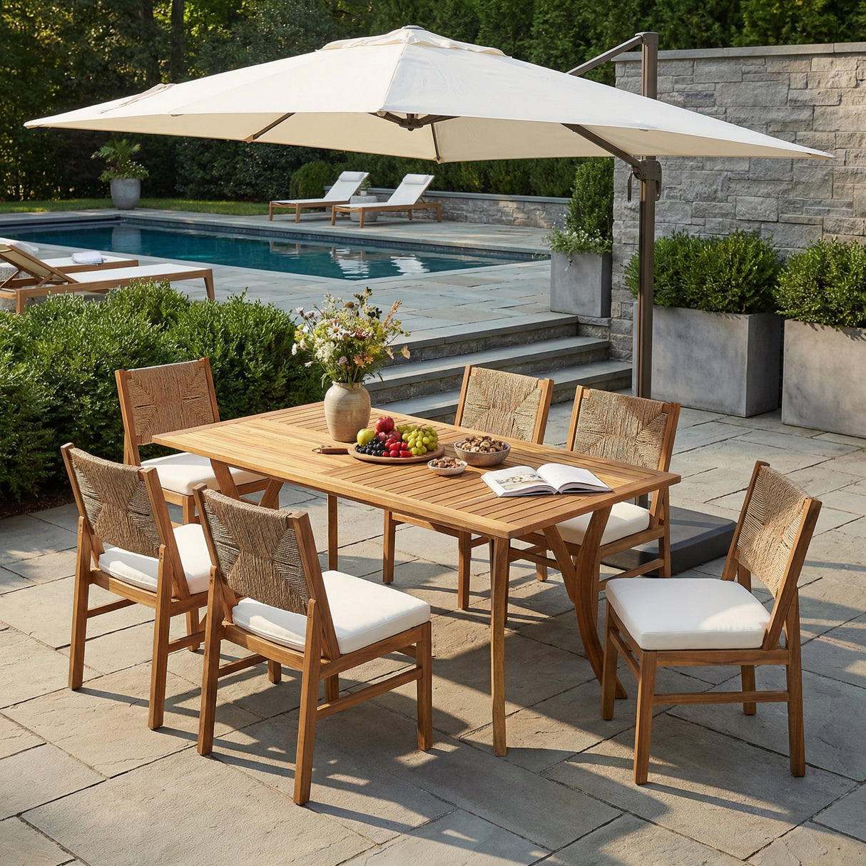 Outdoor 7 Piece Patio Rustic Acacia Wood Dining Set