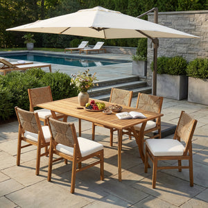 Outdoor 7 Piece Patio Rustic Acacia Wood Dining Set