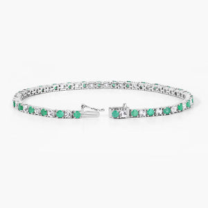 5.77 Carat Genuine Emerald and White Topaz .925 Sterling Silver Bracelet